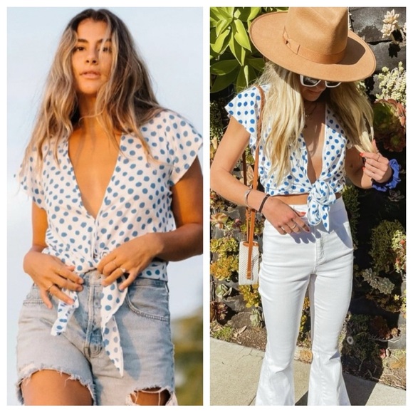 New! Xix Palms Santa Maria Knot Top Blue White polka dot 45401 - Picture 1 of 16